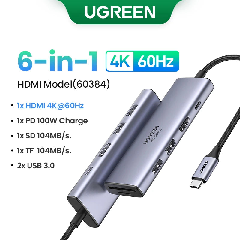 UGREEN 5 in 1 USB C Hub 4K HDMI USB HUB 100W Multiport Adapter for MacBook Pro/Air, iPad Pro, iMac, iPhone 15 Pro/Pro Max, XPS