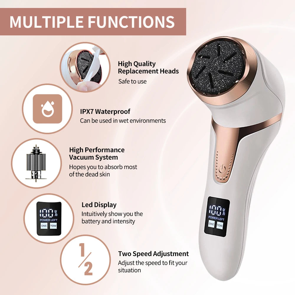 Electric Foot Callous Remover 3 Grinding Heads Waterproof Portable File Dead Hard Cracked Dry Skin Pedicure Tools Rechargeable