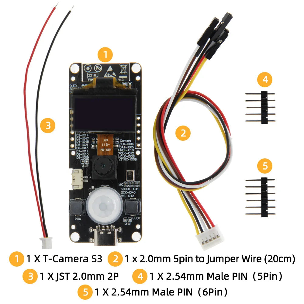 LILYGO® T-Camera S3 ESP32-S3 ESP32-Cam 2 Million Pixels HD Camera FLASH 16MB ESP32-S3FN16R8 With 0.96&quot; SSD1306 OLED Mic Pir PMU