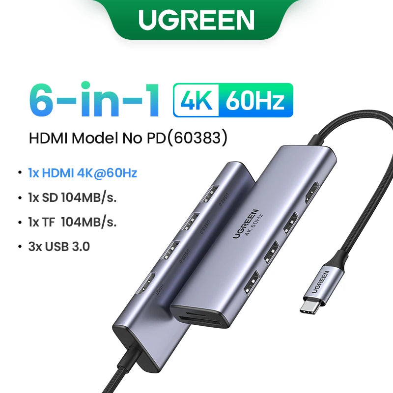 UGREEN 5 in 1 USB C Hub 4K HDMI USB HUB 100W Multiport Adapter for MacBook Pro/Air, iPad Pro, iMac, iPhone 15 Pro/Pro Max, XPS