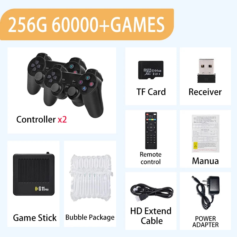 G11 Pro Game Box 4K HD TV Game Stick Video Game Console 128G Built in 40000+ Retro Games Portable Player Wireless Gamepad