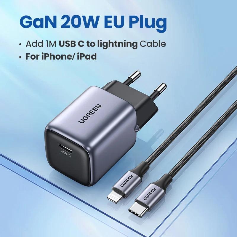 UGREEN GaN 20W Charger PD Fast USB Type C Charger USB C PD3.0 QC3.0 PPS Quick Charging For iPhone 14 13 12 11 Pro Max Tablet