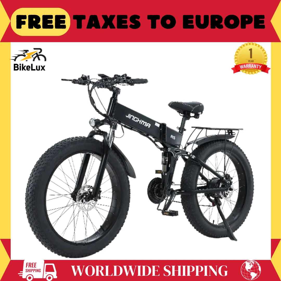 JINGHMA NEW R5 1000W Electric Bicycle 26 Inch Men&#39;s Bike 4.0 Fat Tires Ebike 48V 14AH Lithium Battery 45KM/H Mountain Motorcycl