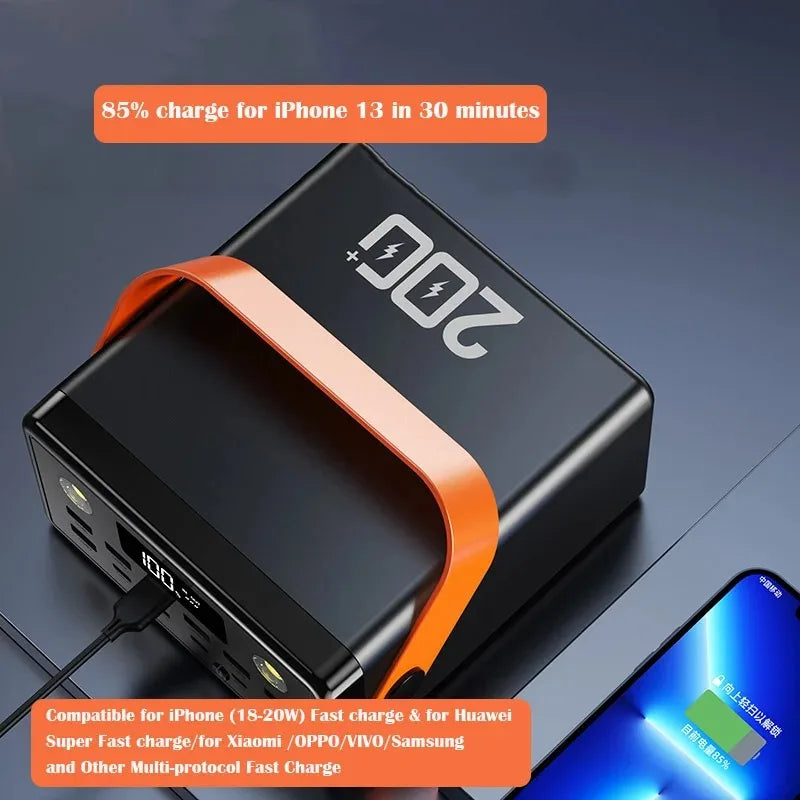 200000mAh Power Bank Supply Station Portable External Battery USB Type C Ports 22.5W Fast Charger Powerbank For iPhone