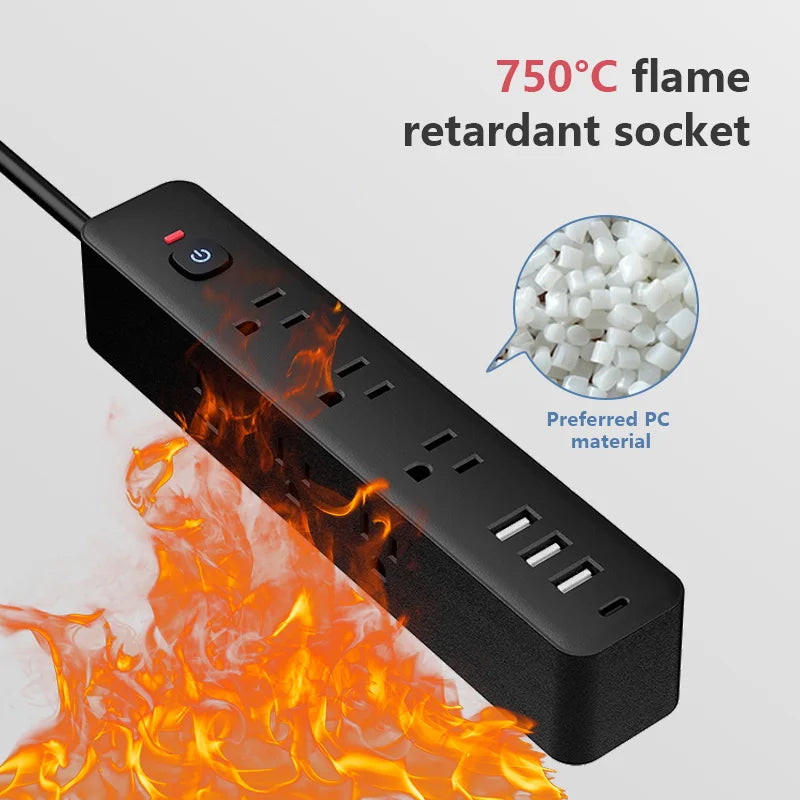 13-in-1 US Power Strip, Power Strip Surge Protector 9 AC Outlets 3 USB 1 Type-C, Desktop Charging Station With Overload Protecti