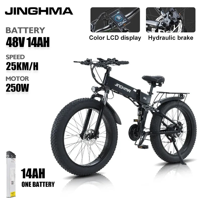 JINGHMA NEW R5 1000W Electric Bicycle 26 Inch Men&#39;s Bike 4.0 Fat Tires Ebike 48V 14AH Lithium Battery 45KM/H Mountain Motorcycl