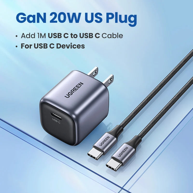 UGREEN GaN 20W Charger PD Fast USB Type C Charger USB C PD3.0 QC3.0 PPS Quick Charging For iPhone 14 13 12 11 Pro Max Tablet