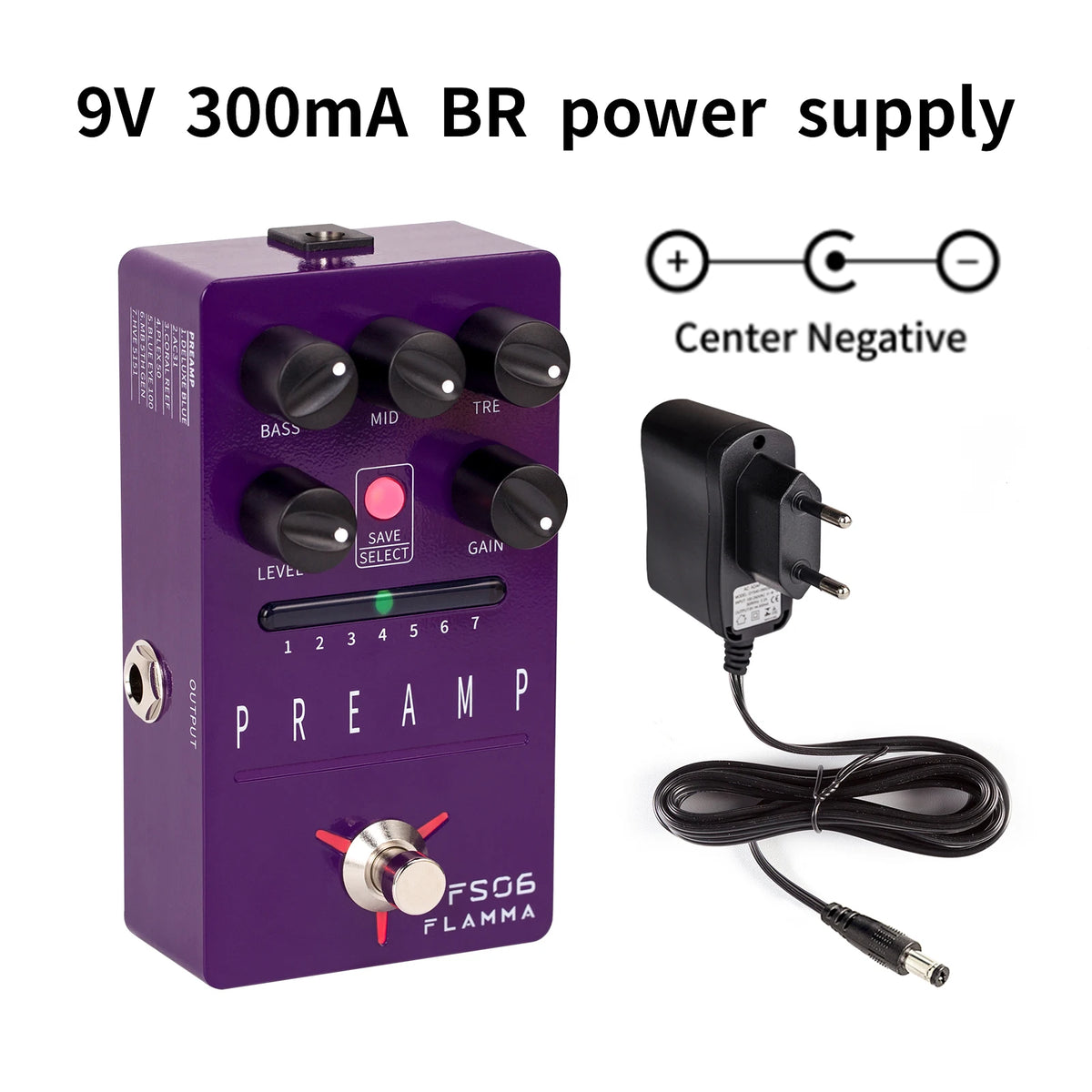 FLAMMA FS06 Preamp Pedal Digital Guitar Effects Pedal with 7 Preamp Models Preset Save Slot Built-in Cabinet Simulation