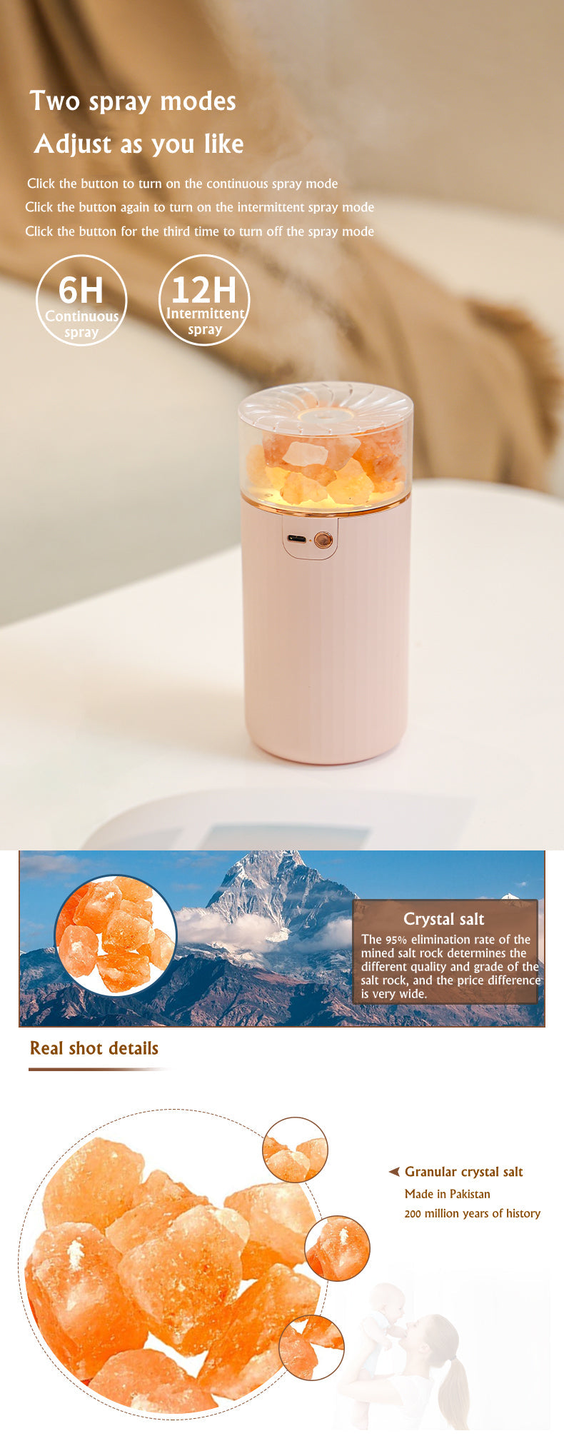 LED Crystal Salt Stone Humidifier - Stereotech