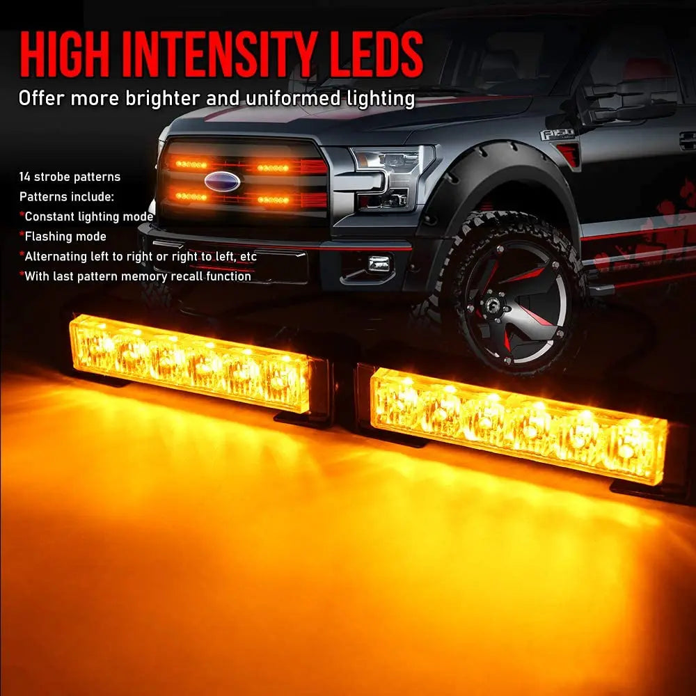 LED Warning Strobe Lights 2x6 LED Car Emergency Caution Hazard Safety Flashing Light Bar For Truck Car Snow Plow Vehicles 12V