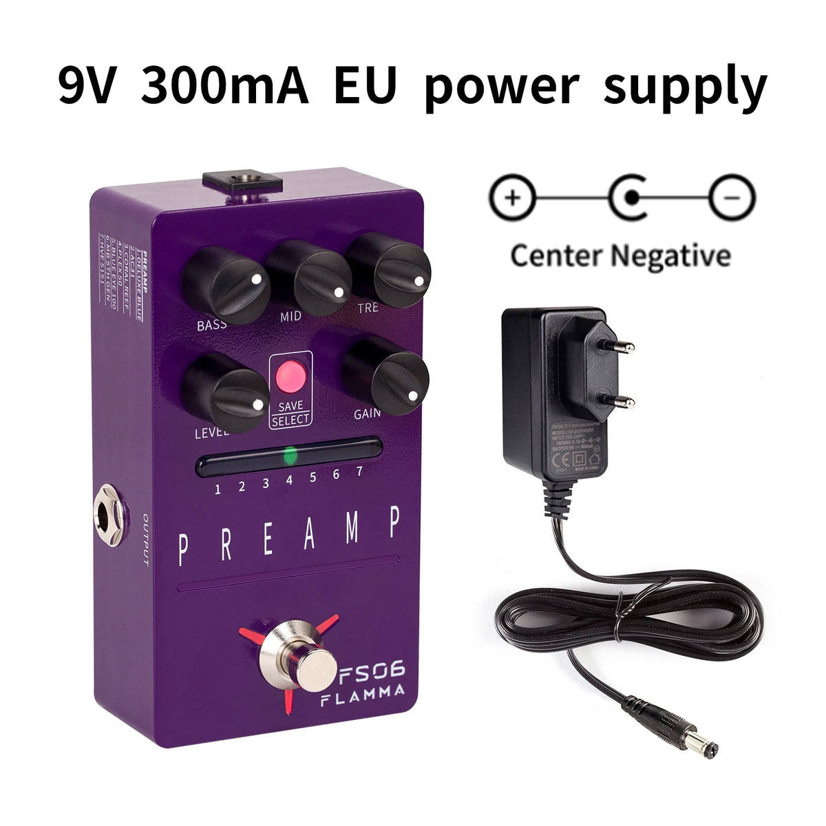 FLAMMA FS06 Preamp Pedal Digital Guitar Effects Pedal with 7 Preamp Models Preset Save Slot Built-in Cabinet Simulation