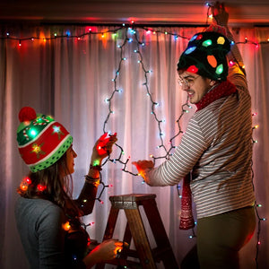 ON SALE! 2025 New Year LED Knitted Christmas Hat Beanie Light Up Illuminate Warm Hat For Kids Adults New Year Christmas Decor