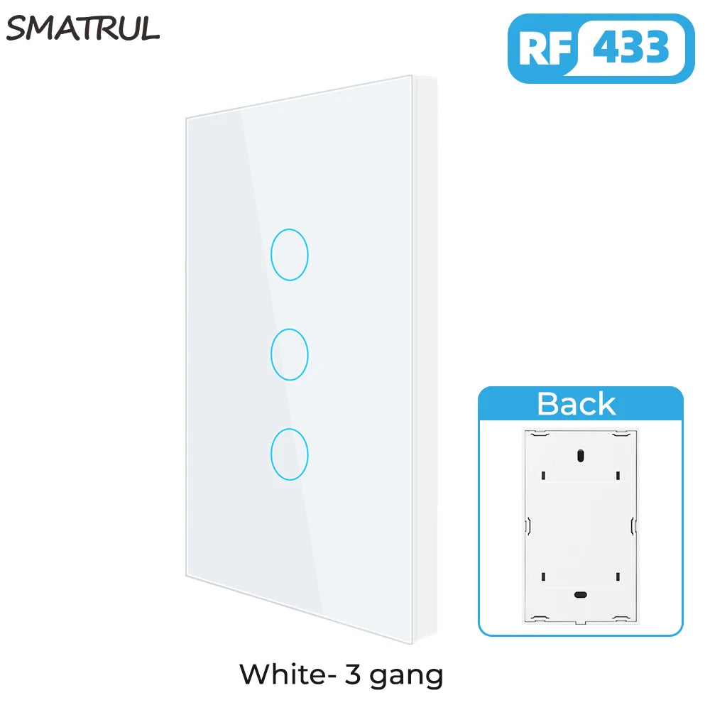 SMATRUL Brazil US 1/2/3 Gang Touch Wireless Switch Light RF 433Mhz Remote Control Smart Home Tempered Glass On Off Lamp ASK