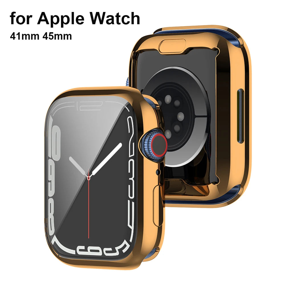 Rose Gold Case Compatible for Apple Watch 45mm Series 7 41mm Screen Protector Ultra-Thin Soft TPU HD Overall Protective Cover - Stereotech