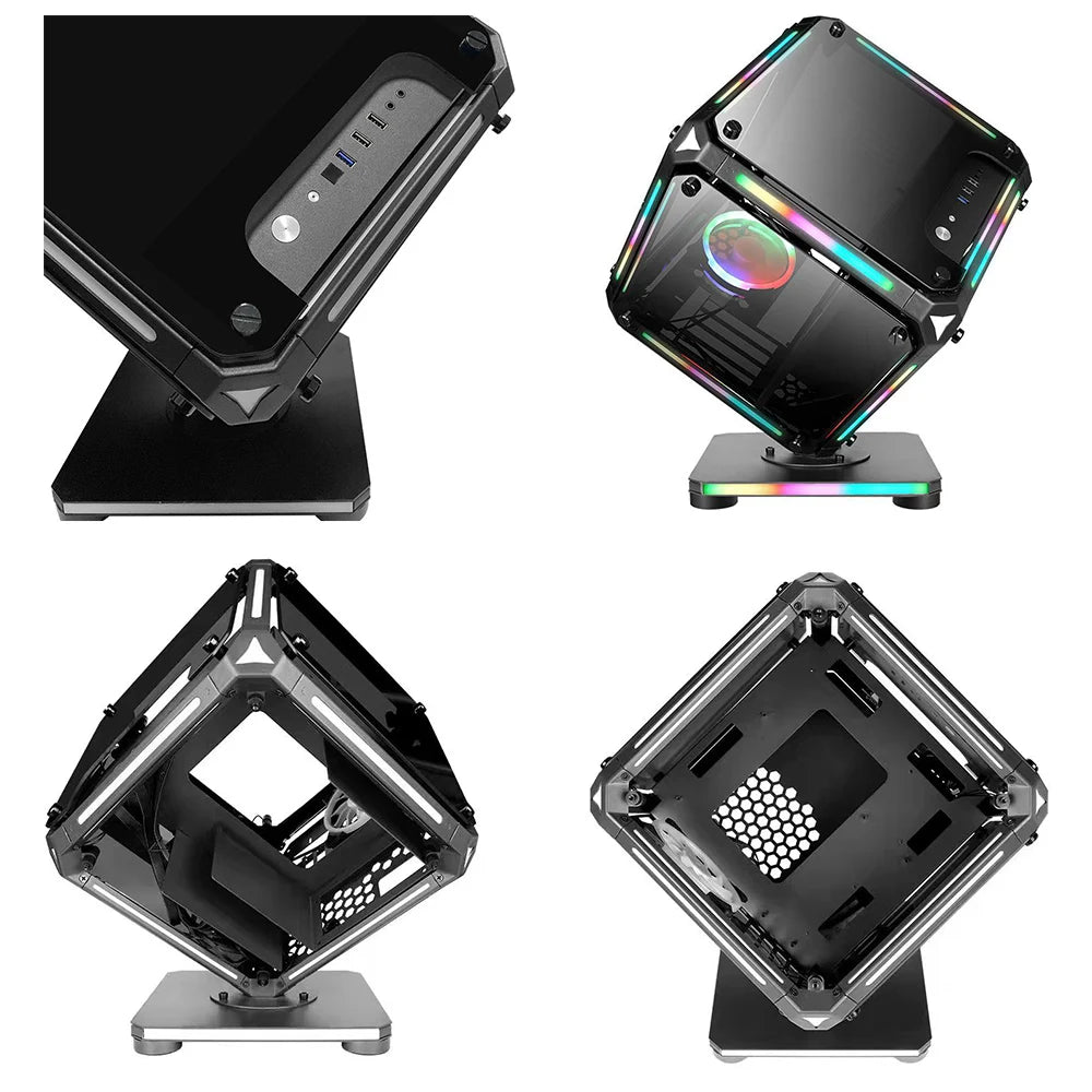Micro ATX Computer Gaming Case Special Shaped Cube Design Transparent DIY PC Desktop RGB Cases Tempered Glass MATX ITX Chassis Stereotech