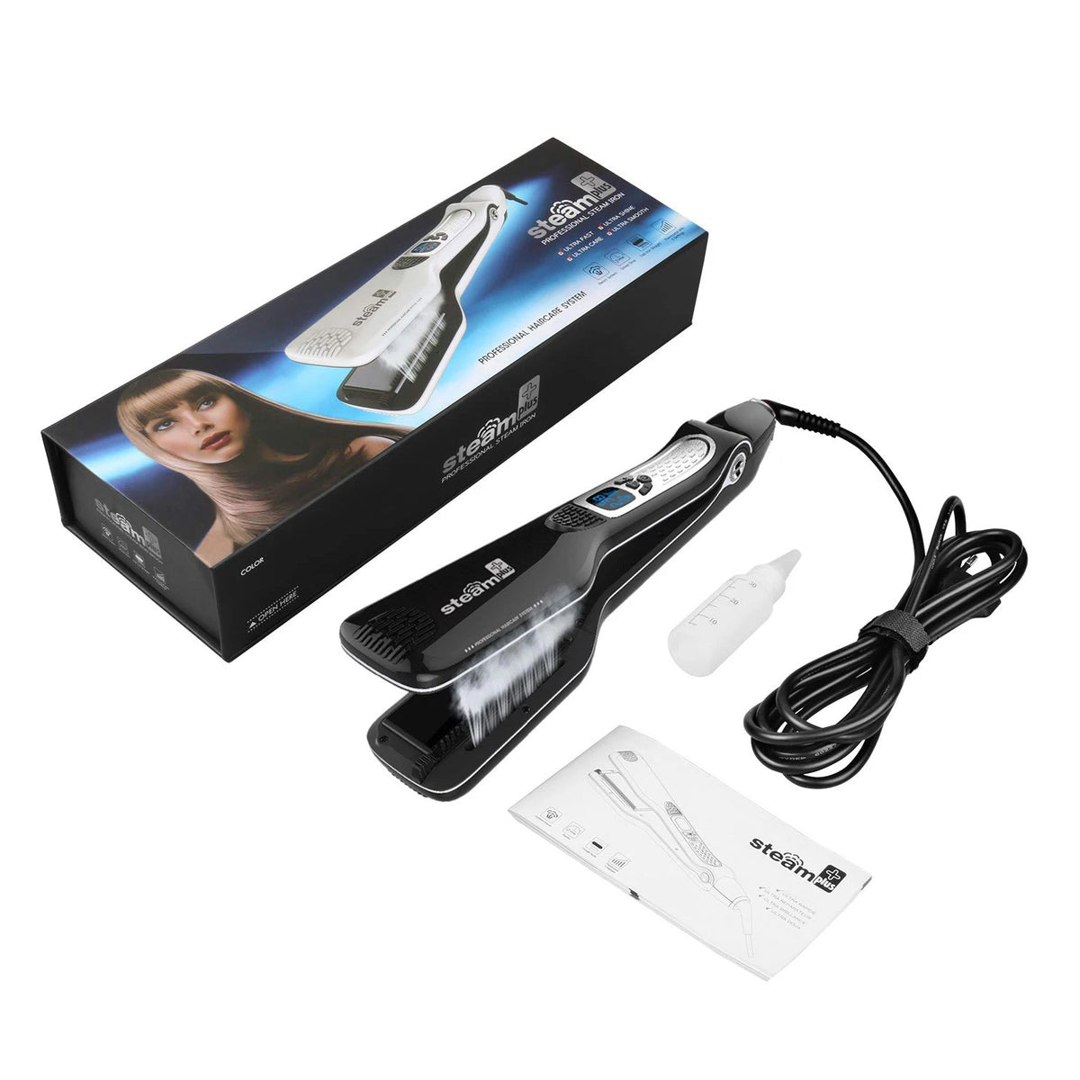 Electric Steam Hair Straightener Professional Ceramic Wide Hair Curling Flat Iron Hair Plates Lcd Display Hot Comb Straightening