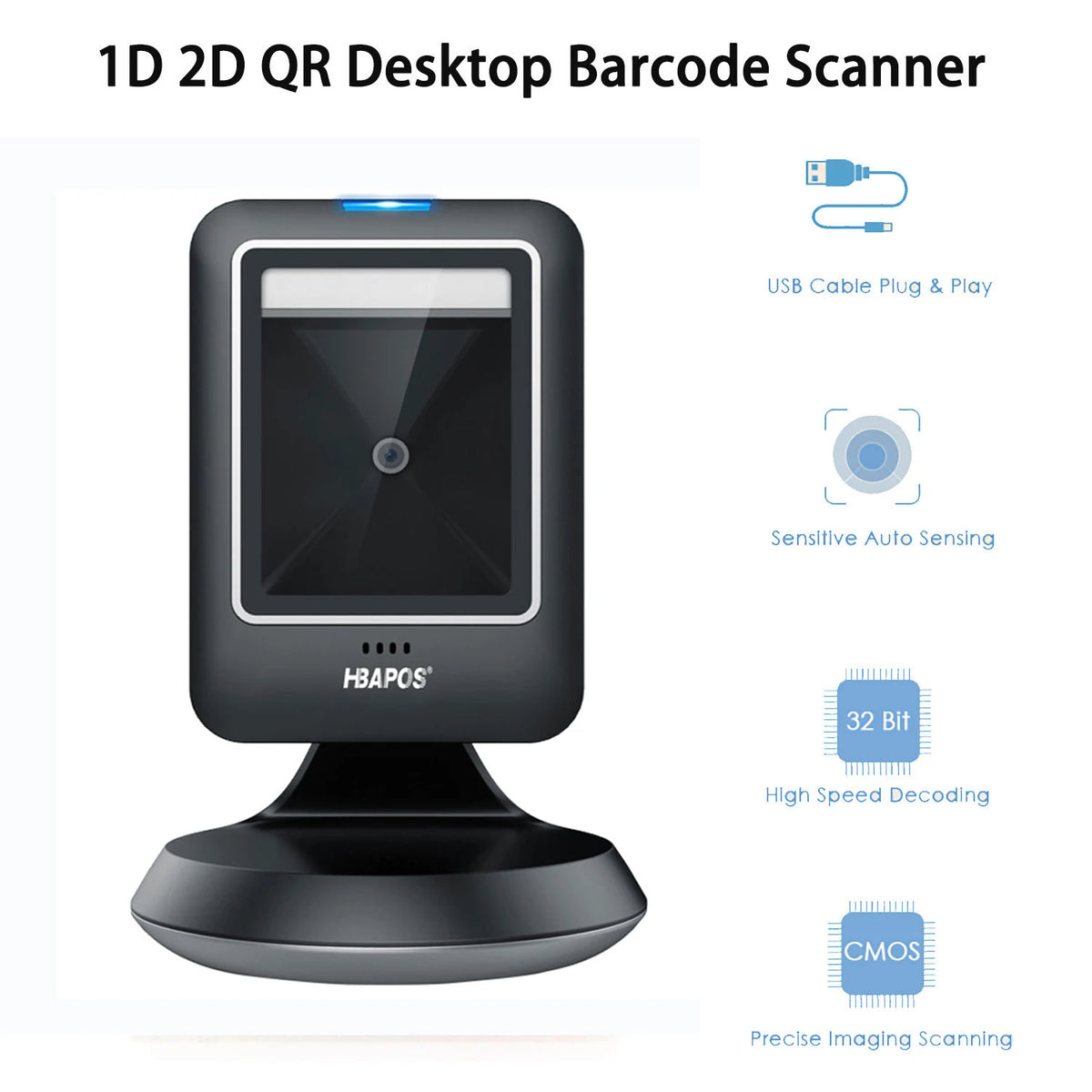 Barcode scanner 2D all-round desktop automatic sensing data matrix reader supermarket usb barcode reader 1D 2D QR code - Stereotech