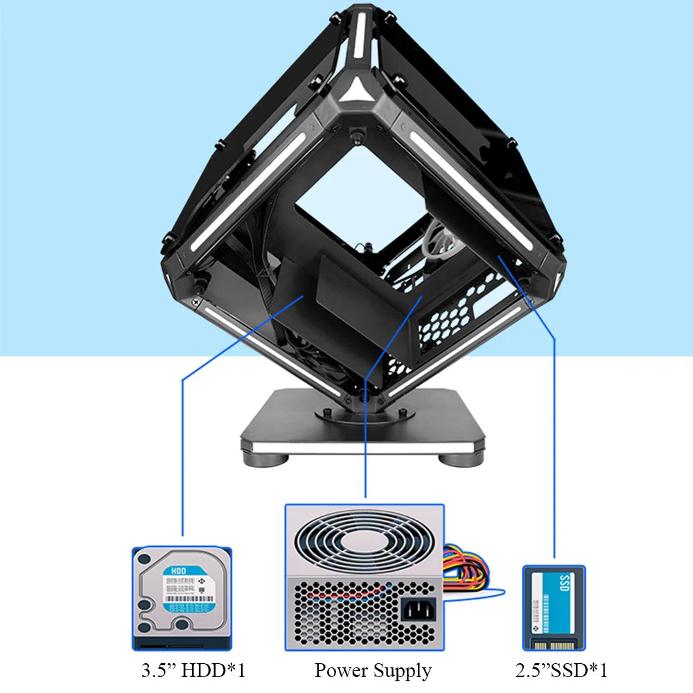 Micro ATX Computer Gaming Case Special Shaped Cube Design Transparent DIY PC Desktop RGB Cases Tempered Glass MATX ITX Chassis Stereotech