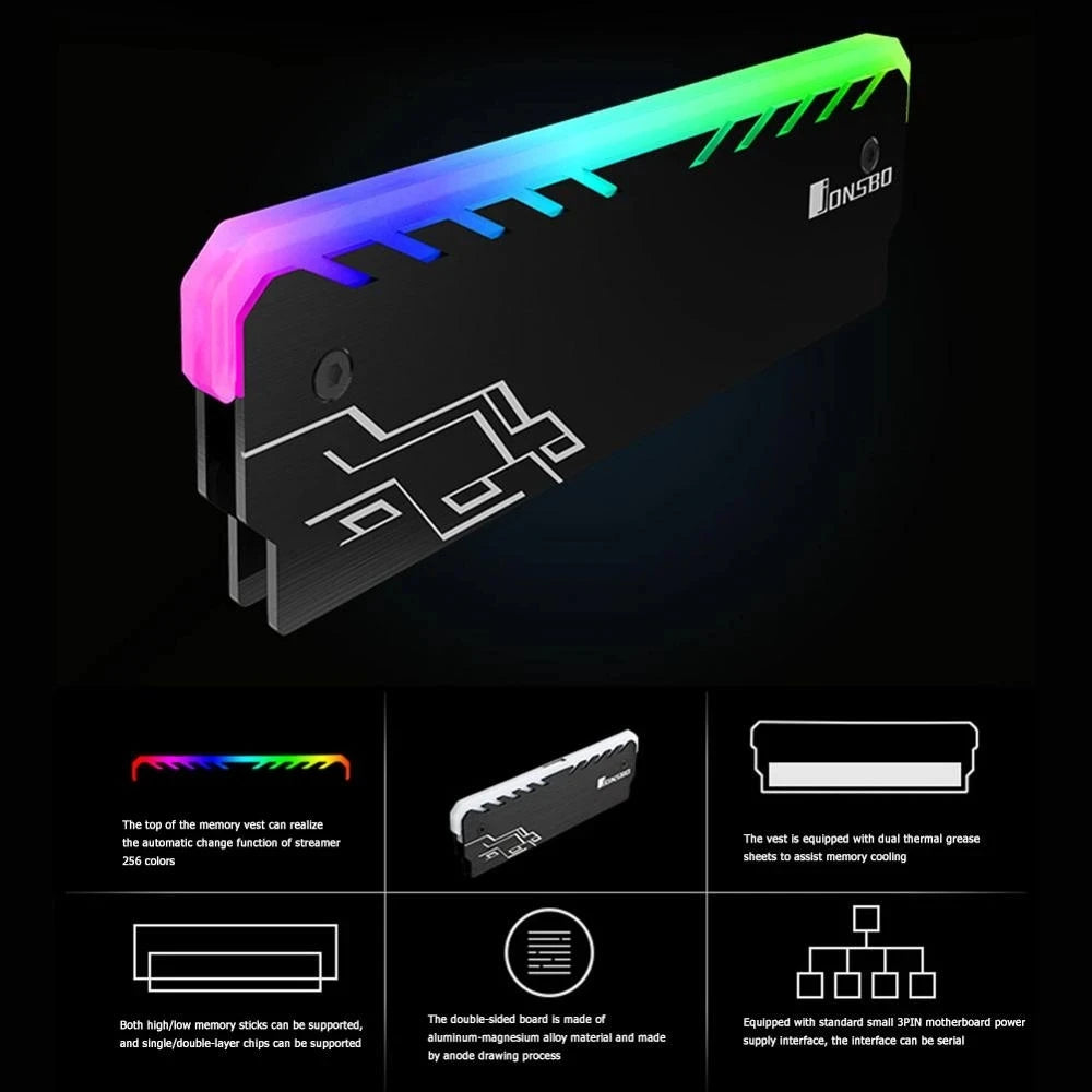 JONSBO DDR Memory ram heatsink ram rgb DDR3 DDR4 Memory Cooling Heatsink Cooler RAM Radiator for Desktop PC Computer colorful