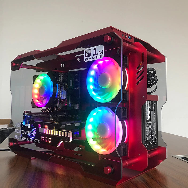 MATX ITX Motherboard DIY Open Desktop Case USB3.0 Computer Gaming Case Tempered Glass Transparent With 3x120MM RGB Fan Cooling - Stereotech