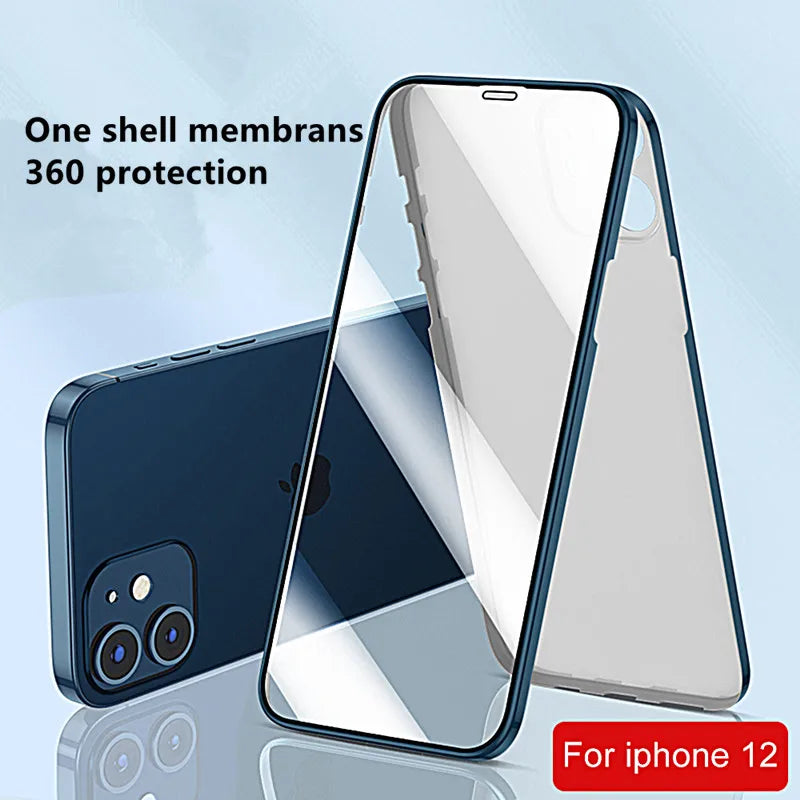 360 Full Cover Protection Phone Case for IPhone 12 13 11 Pro Max Front Tempered Glass+Back Cover Ultra-thin for IPhone XR XS MAX