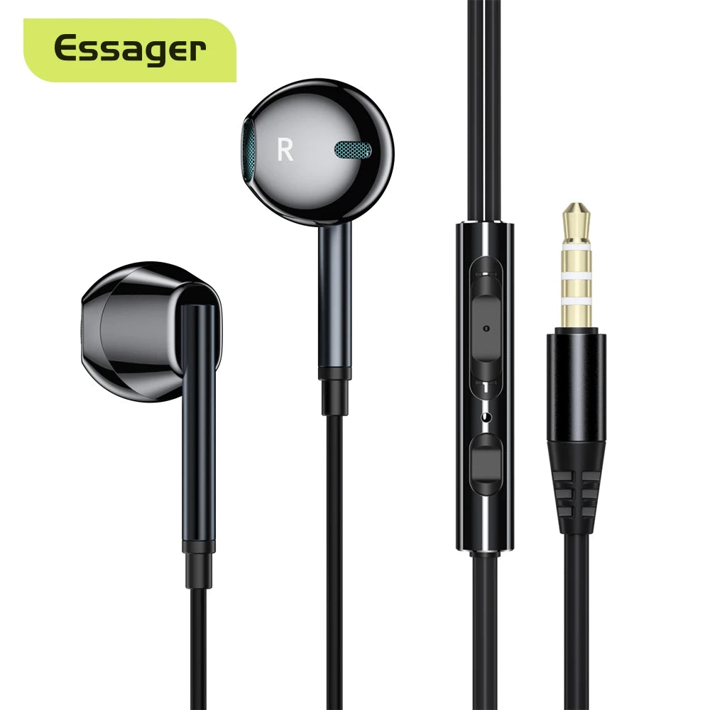 Essager 3.5mm In Ear Wired Headphone With Microphone For Xiaomi Redmi Samsung Computer PC Tablets Smartphone Headset Earphone