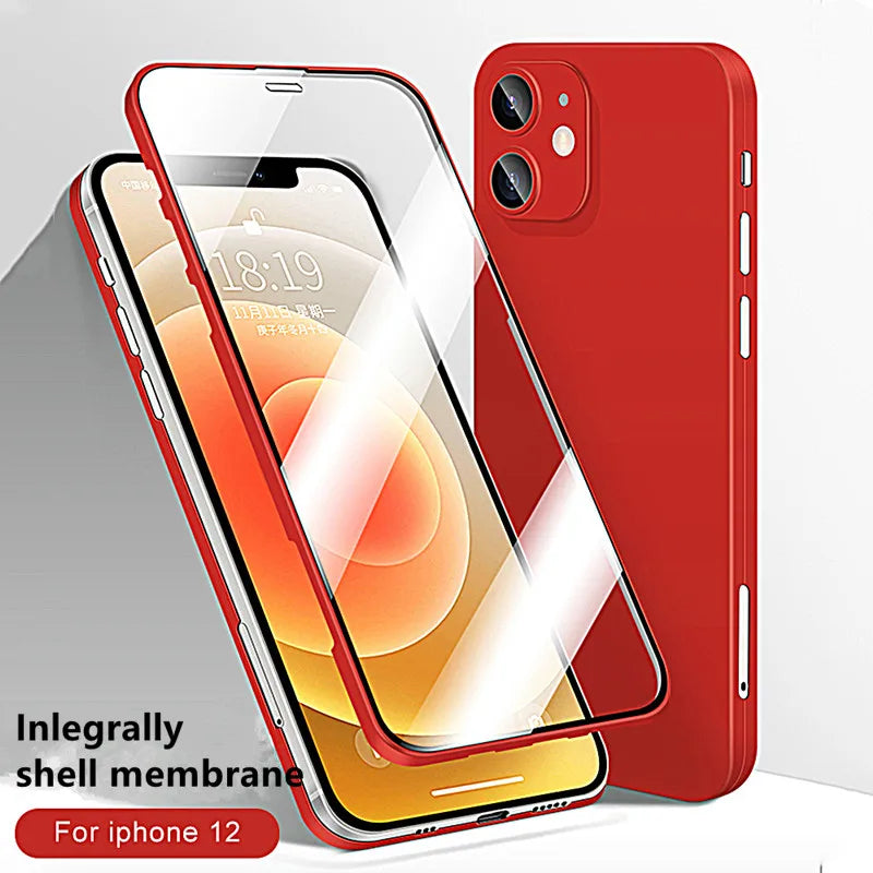 360 Full Cover Protection Phone Case for IPhone 12 13 11 Pro Max Front Tempered Glass+Back Cover Ultra-thin for IPhone XR XS MAX