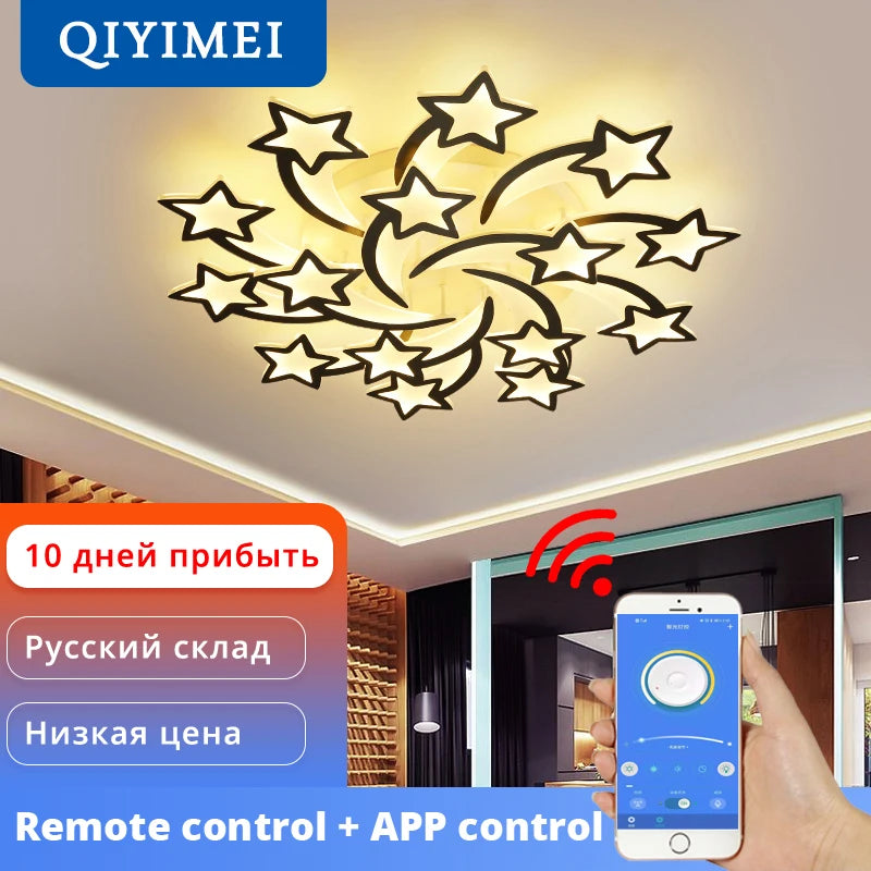 QIYIMEI Modern LED Chandelier White/Black Dimmable Indoor Lighting For Bedroom Hall Living Children&#39;s Room Acrylic Fixture Lamps