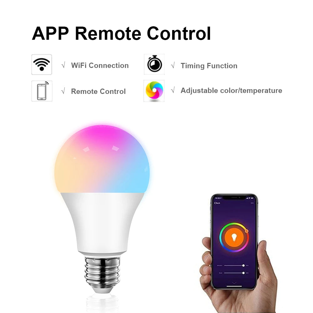 AVATTO Tuya 15W WiFi Smart Home Light Bulb, E27 RGB LED Lamp Dimmable with Smart Life APP, Voice Control for Google Home, Alexa - Stereotech