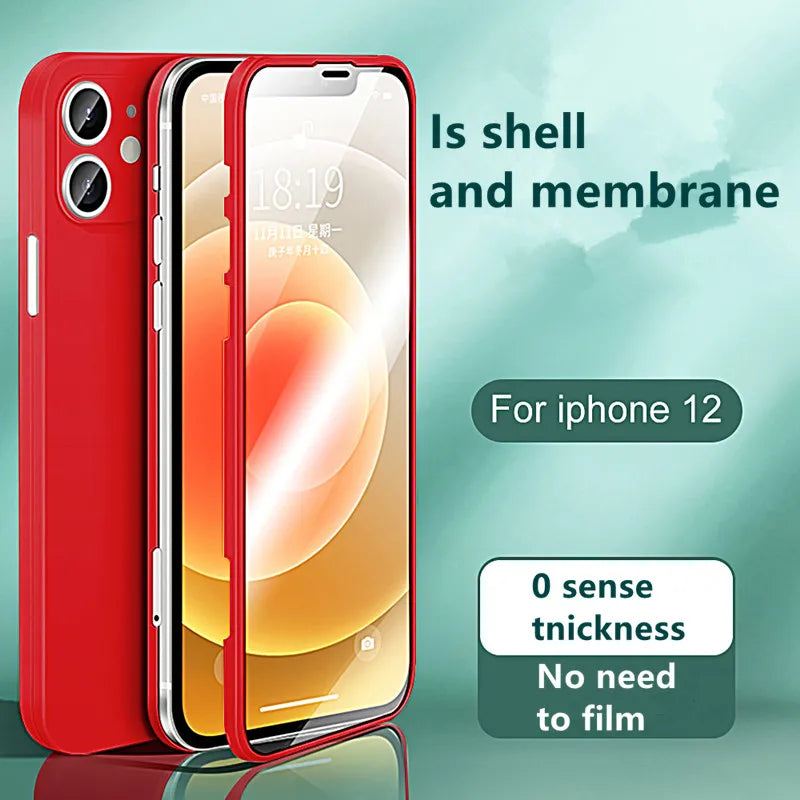 360 Full Cover Protection Phone Case for IPhone 12 13 11 Pro Max Front Tempered Glass+Back Cover Ultra-thin for IPhone XR XS MAX