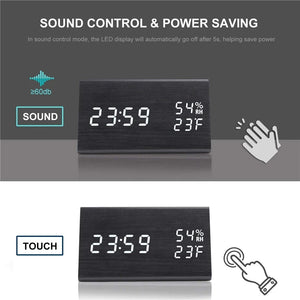 Wooden Alarm Clock Clock LED Time Display USB Charger Humidity and Temperature Detection Digital Alarm Clock For Bedside Table