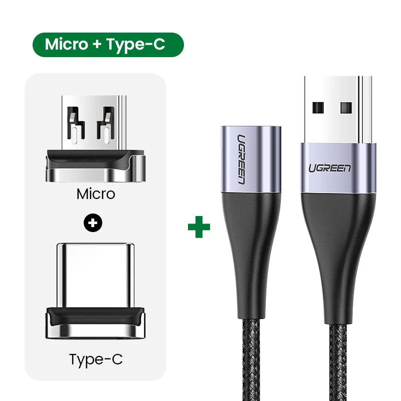 UGREEN Magnetic USB Charging Cable Type C  Micro USB Phone Cable Magnet Charger Micro USB For Xiaomi  3A Mobile Phone Wire Cord
