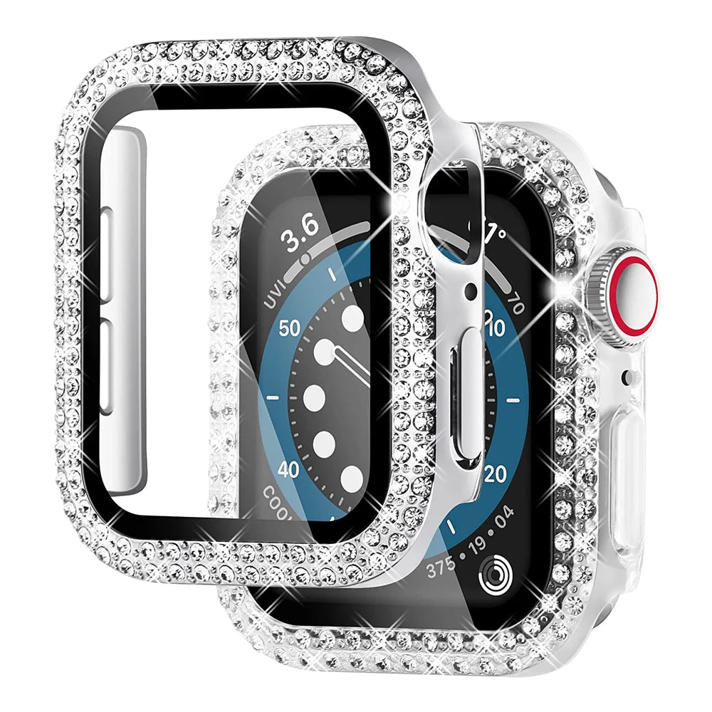 Diamond Cover For Apple watch Case 45mm 41mm 44mm 40mm 38mm 42mm Tempered Glass Screen Protector iWatch series 9 7 SE 6 8 5 4 3 - Stereotech