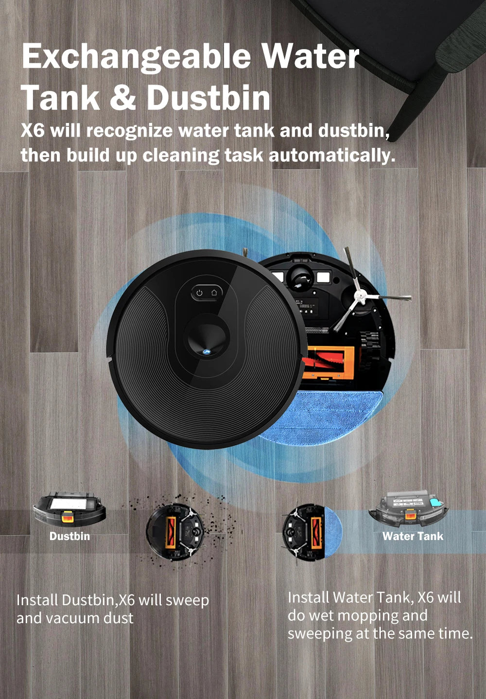 ABIR X6 Robot Vacuum Cleaner, Visual Navigation,APP Virtual Barrier,6000PA Suction,Smart Home Mop,Floor Carpet Washing Appliance - Stereotech