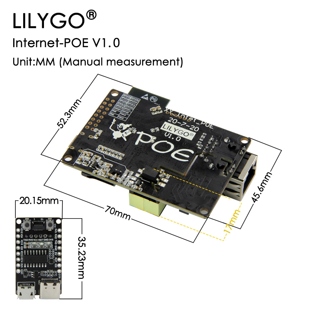 LILYGO® TTGO T-Internet-POE ESP32 Ethernet Adapter LAN8720A Development Board Downloader Expansion Module Programmable Hardware