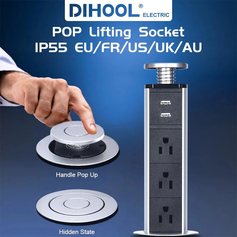 NEW 2/3/4/5 power Plug Hidden Kitchen Table Pop Up EU AU US UK FR PLUG USB charge Electrical Power Desktop Sockets