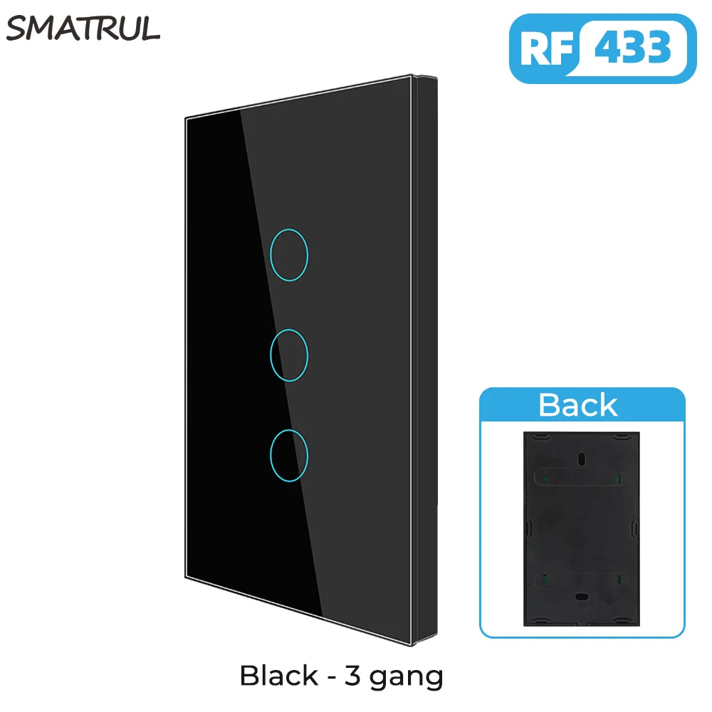 SMATRUL Brazil US 1/2/3 Gang Touch Wireless Switch Light RF 433Mhz Remote Control Smart Home Tempered Glass On Off Lamp ASK