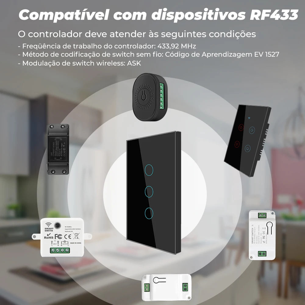 SMATRUL Brazil US 1/2/3 Gang Touch Wireless Switch Light RF 433Mhz Remote Control Smart Home Tempered Glass On Off Lamp ASK