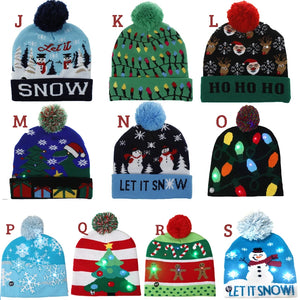 ON SALE! 2025 New Year LED Knitted Christmas Hat Beanie Light Up Illuminate Warm Hat For Kids Adults New Year Christmas Decor