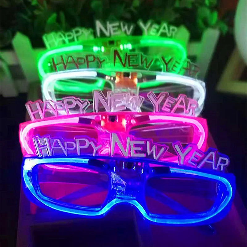 Happy New Year LED Flashing Glasses Glowing Eye Glasses Light Up Kids Toys Glow Party Decoration Supplies Christmas