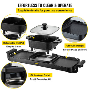 VEVOR 2in1 Electric BBQ Pan Grill Hot Pot 2400W Multifunction Home Portable Smokeless Nonstick Detachable Hot Pot Barbecue Plate - Stereotech