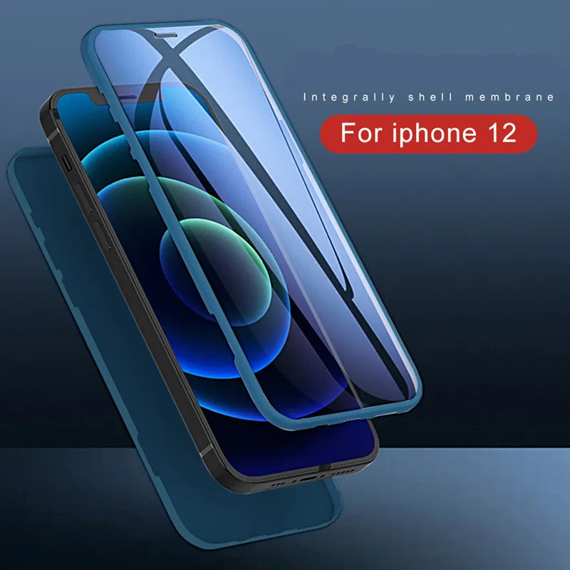 360 Full Cover Protection Phone Case for IPhone 12 13 11 Pro Max Front Tempered Glass+Back Cover Ultra-thin for IPhone XR XS MAX