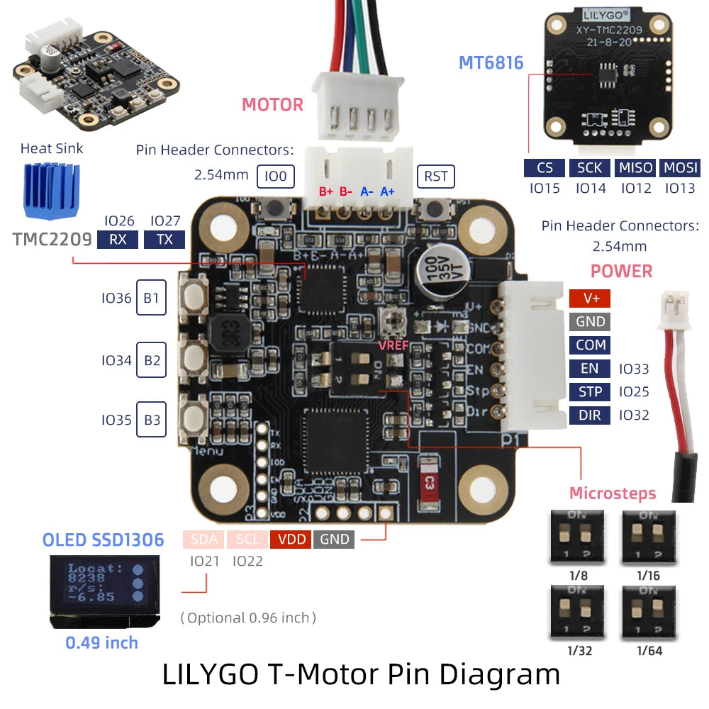 LILYGO® TTGO T-Motor ESP32 Wireless Module TMC2209 0.49 Inch OLED Expansion Development Board Drive Motherboard 3D Printed Shell