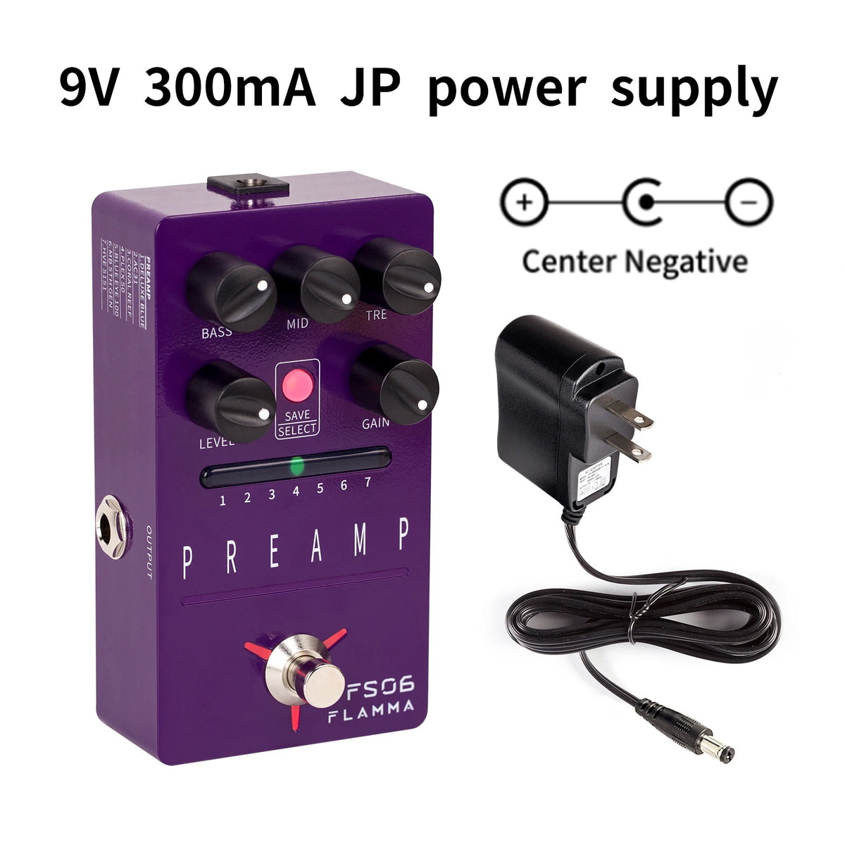 FLAMMA FS06 Preamp Pedal Digital Guitar Effects Pedal with 7 Preamp Models Preset Save Slot Built-in Cabinet Simulation