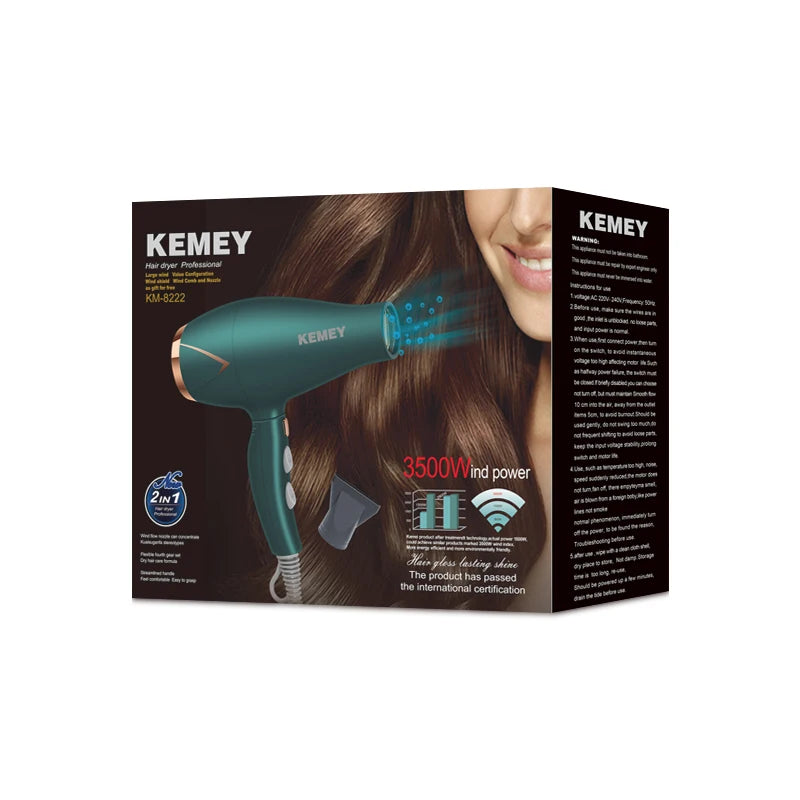 Kemei 3500W Hot and Cold Wind Hair Dryer Foldable Compact Blow Dryer Hairdryer Hair Styling Tools for Salons and Household Use - Stereotech