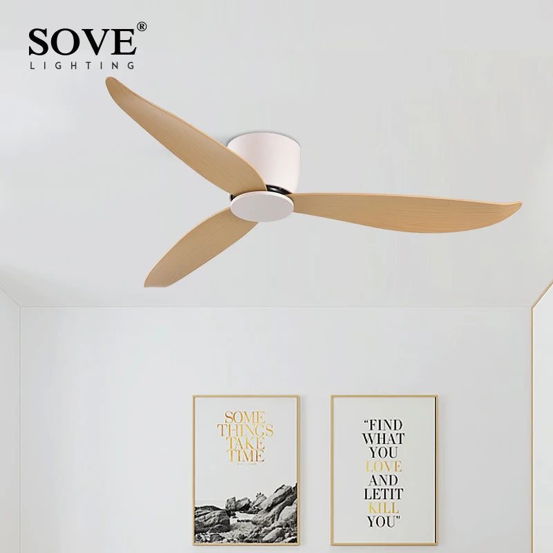 SOVE Ceiling Fans With Remote Control Modern Black White Low Floor DC Motor 30W Simple Ceiling Fan Without Light Home Fan 220V - Stereotech