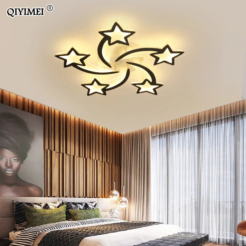 QIYIMEI Modern LED Chandelier White/Black Dimmable Indoor Lighting For Bedroom Hall Living Children&#39;s Room Acrylic Fixture Lamps