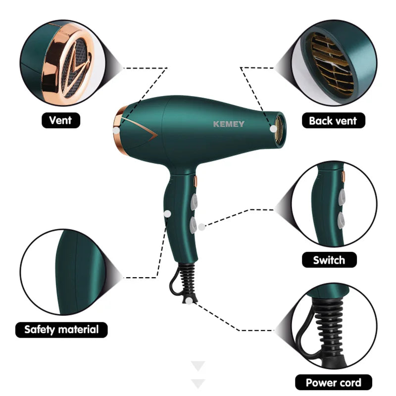 Kemei 3500W Hot and Cold Wind Hair Dryer Foldable Compact Blow Dryer Hairdryer Hair Styling Tools for Salons and Household Use - Stereotech