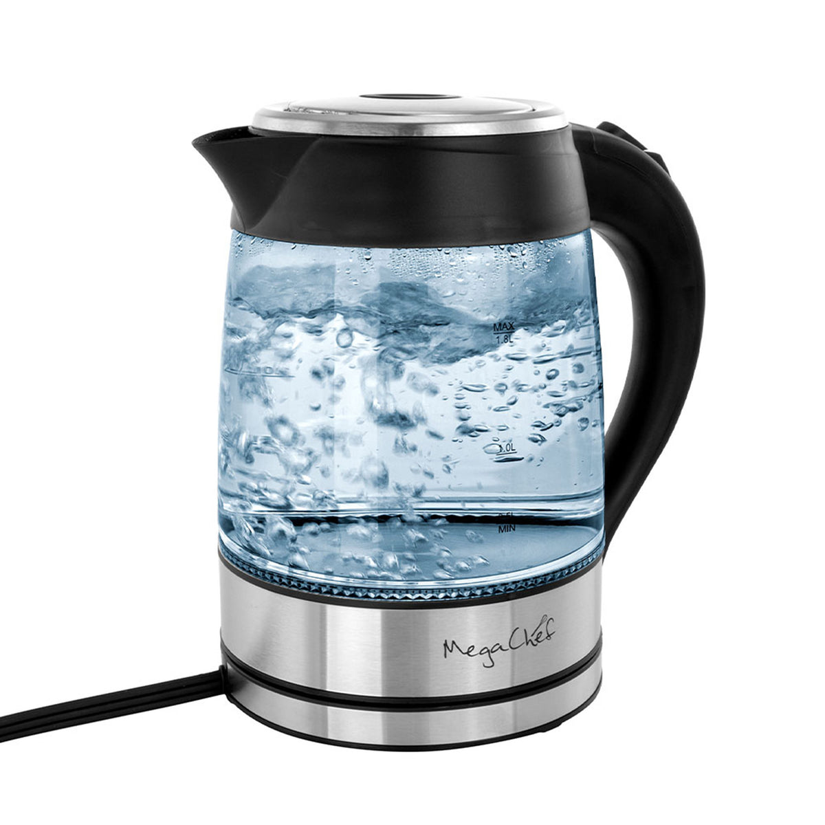 MegaChef 1.8Lt. Glass Body and Stainless Steel Electric Tea Kettle - Stereotech