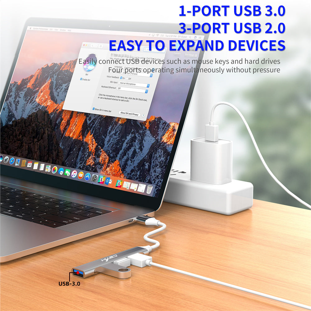 Type C USB Hub 4-Port With Cable - Stereotech